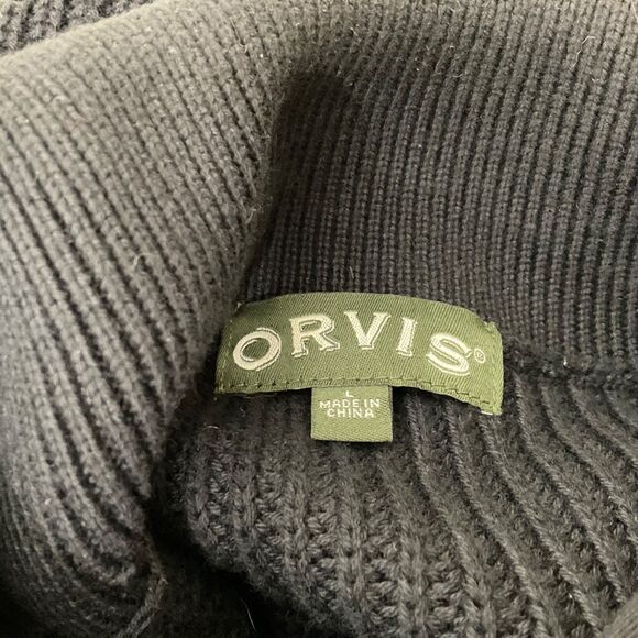 Orvis Shawl Collar Men's Large  Sweater Black Pullover Elbow Patches Military * - Picture 3 of 14